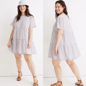Madewell Striped Button Front Tiered Mini Dress